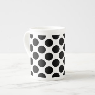 Large retro dots - black and white bone china mug