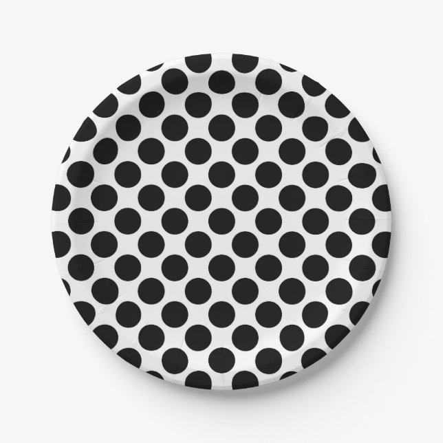 Large retro dots - black and white paper plate (Front)