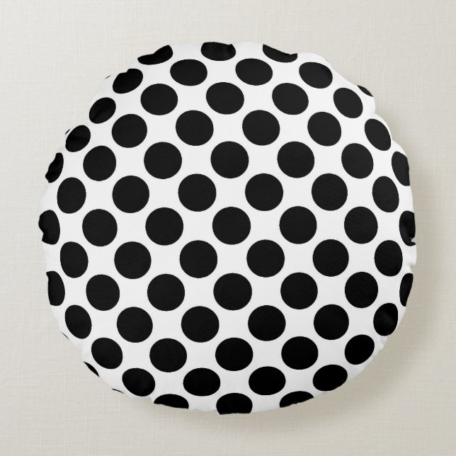 Large retro dots - black and white round cushion (Front)