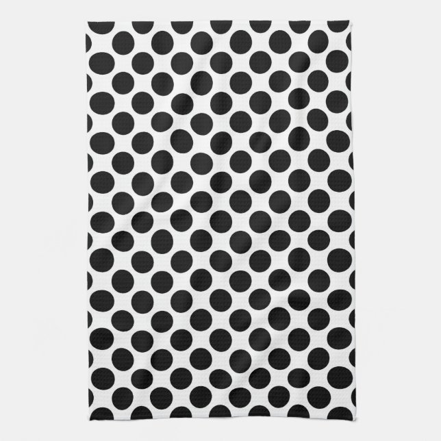 Large retro dots - black and white tea towel (Vertical)