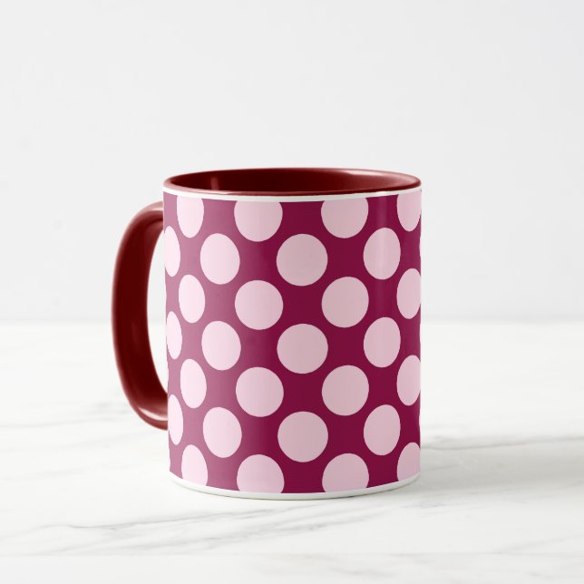 Large retro dots - burgundy and shell pink mug (Front Left)
