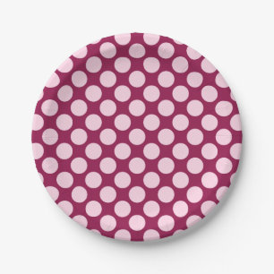 Large retro dots - burgundy and shell pink paper plate