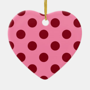 Large retro dots - burgundy on pink ceramic tree decoration