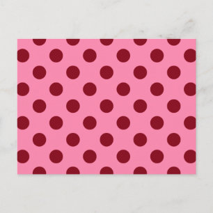 Large retro dots - burgundy on pink postcard