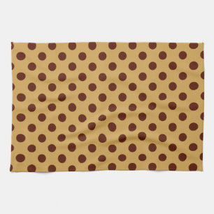 Large retro dots - chocolate brown on caramel tea towel