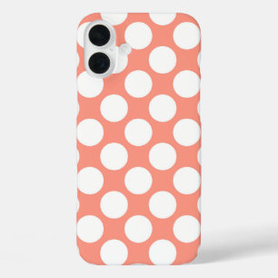 Large retro dots - coral pink and white iPhone 16 plus case