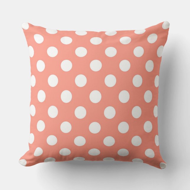 Large retro dots - coral pink and white cushion (Front)