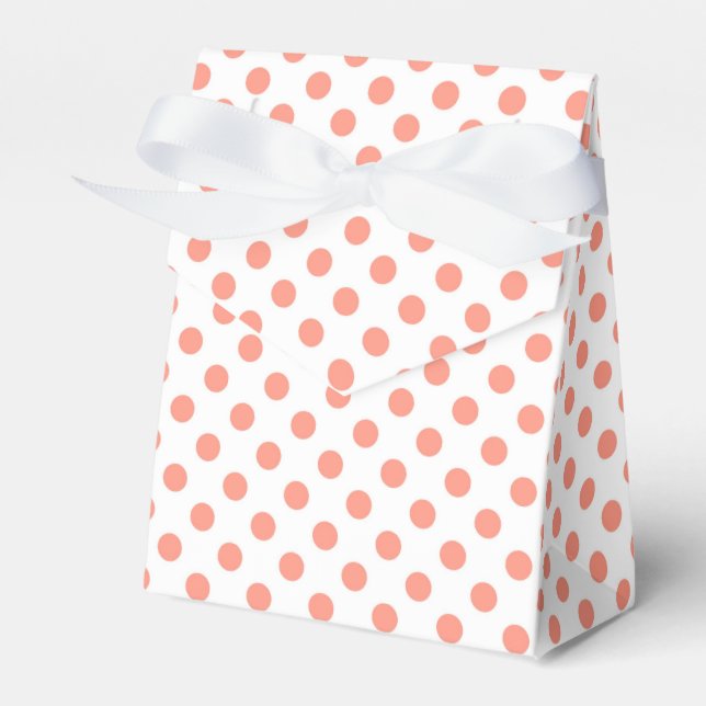 Large retro dots - coral pink and white favour box (Front Side)