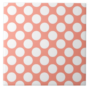 Large retro dots - coral pink and white tile