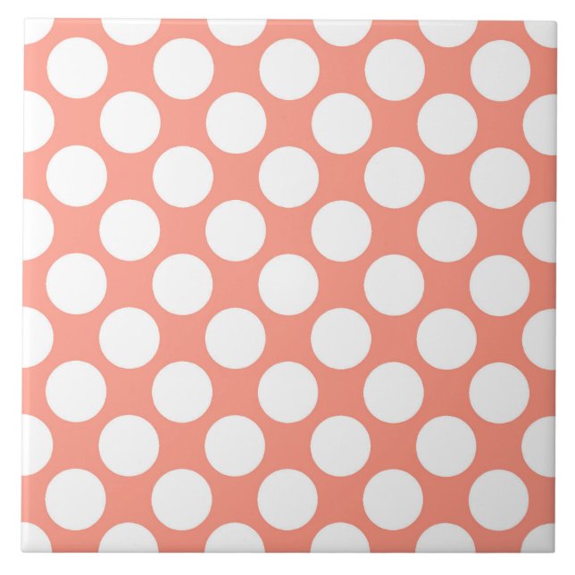 Large retro dots - coral pink and white tile (Front)