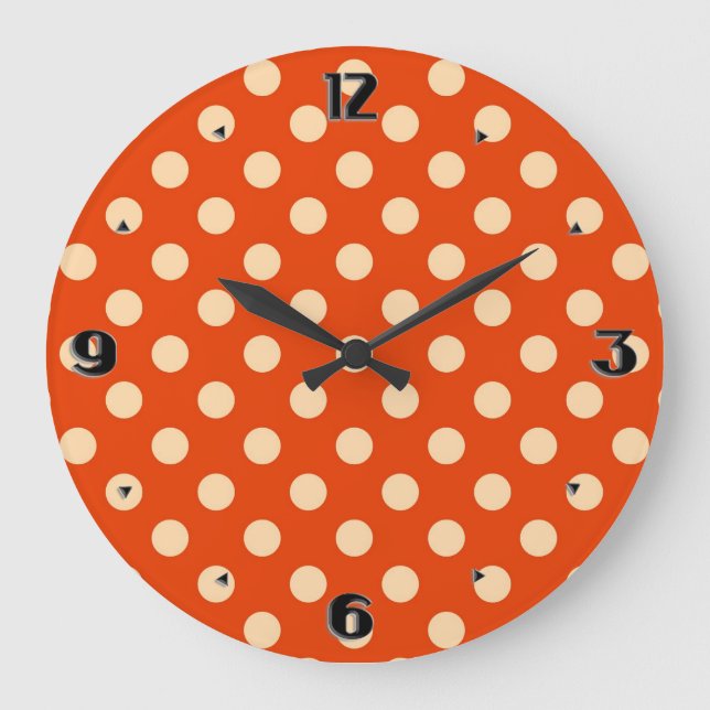 Large retro dots - mandarin and pale orange clock (Front)