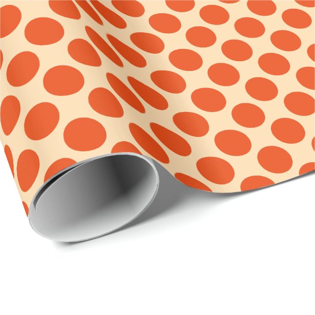 Large retro dots - mandarin and pale orange wrapping paper (Roll Corner)