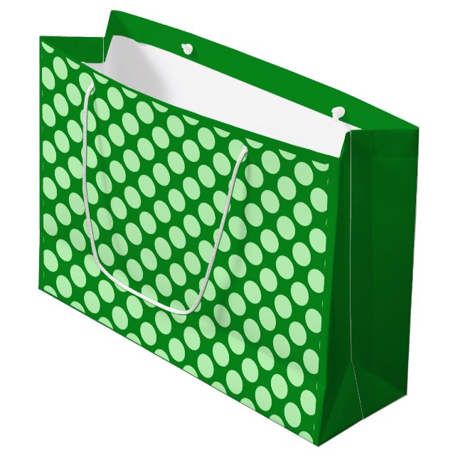 Large retro dots - mint green and emerald gift bag (Front Angled)