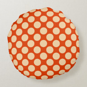 Large retro dots - pale orange and mandarin round cushion