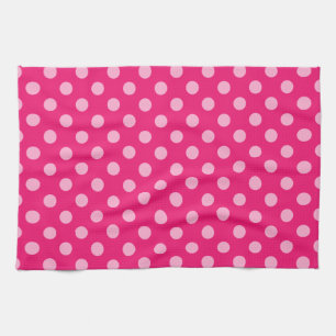 Large retro dots - pink on a hot pink background tea towel