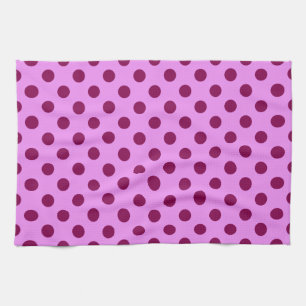 Large retro dots - plum on an orchid background tea towel