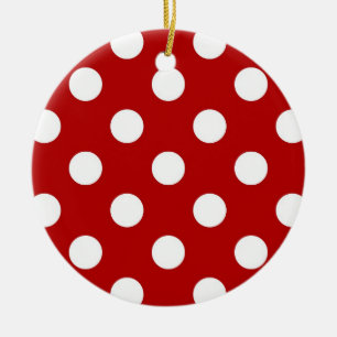 Large retro dots - red and white ceramic tree decoration