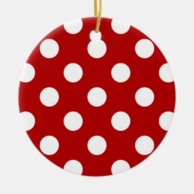 Large retro dots - red and white ceramic tree decoration (Front)