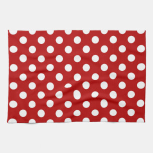 Large retro dots - red and white tea towel