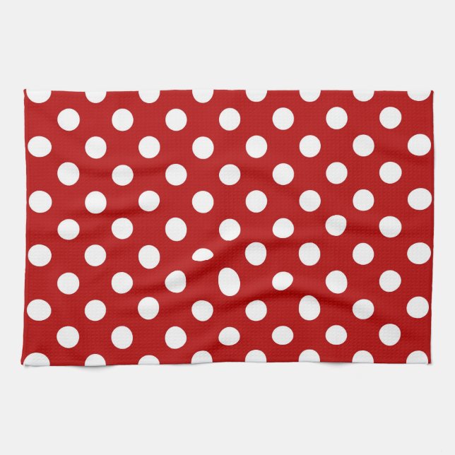 Large retro dots - red and white tea towel (Horizontal)