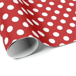 Large retro dots - red and white wrapping paper
