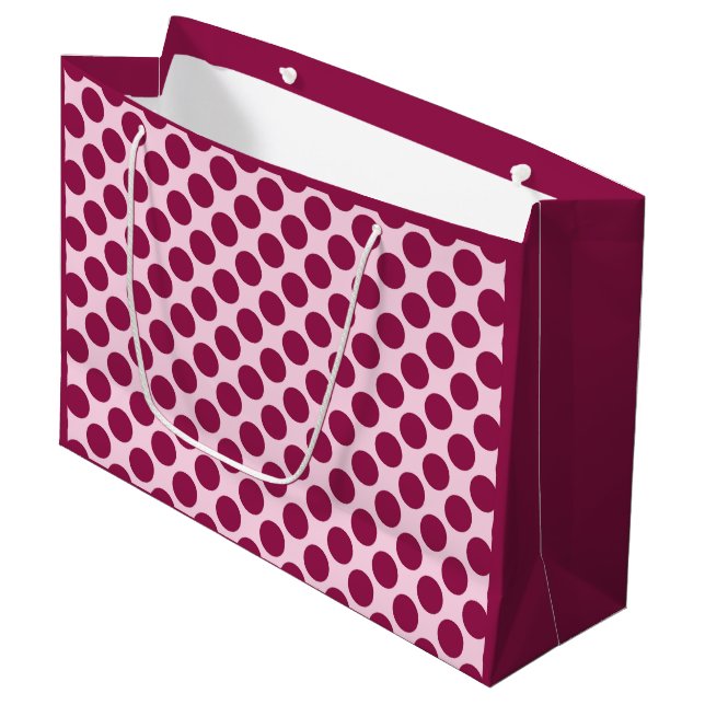 Large retro dots - shell pink and burgundy gift bag (Front Angled)
