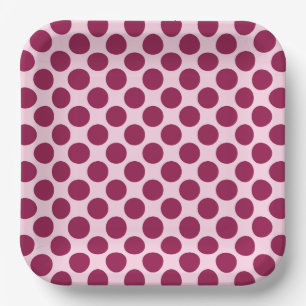 Large retro dots - shell pink and burgundy paper plate