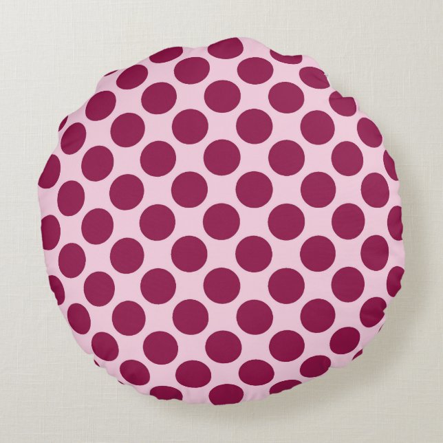 Large retro dots - shell pink and burgundy round cushion (Back)