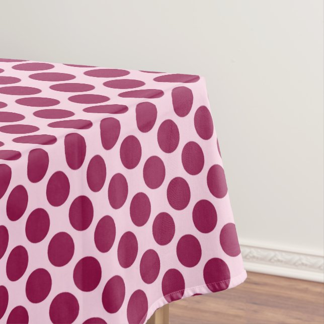 Large retro dots - shell pink and burgundy tablecloth (In Situ)