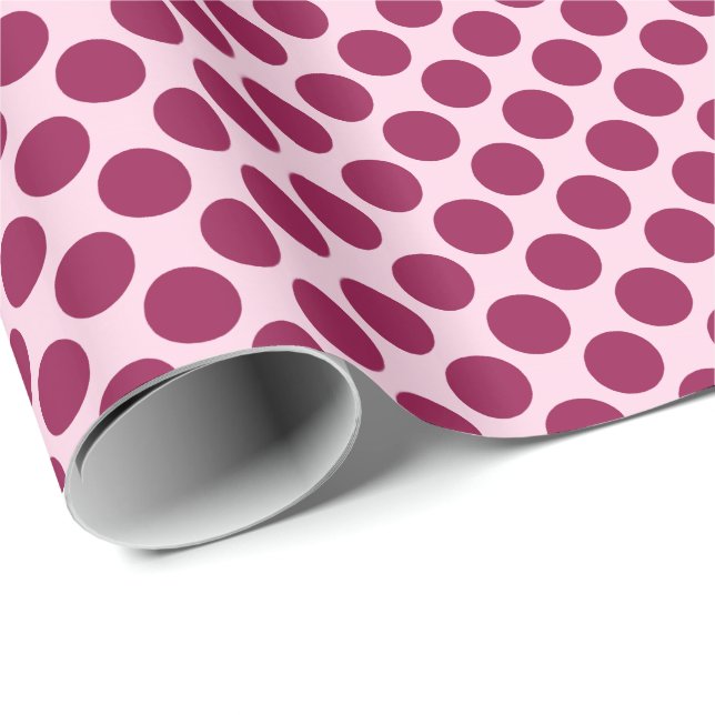 Large retro dots - shell pink and burgundy wrapping paper (Roll Corner)
