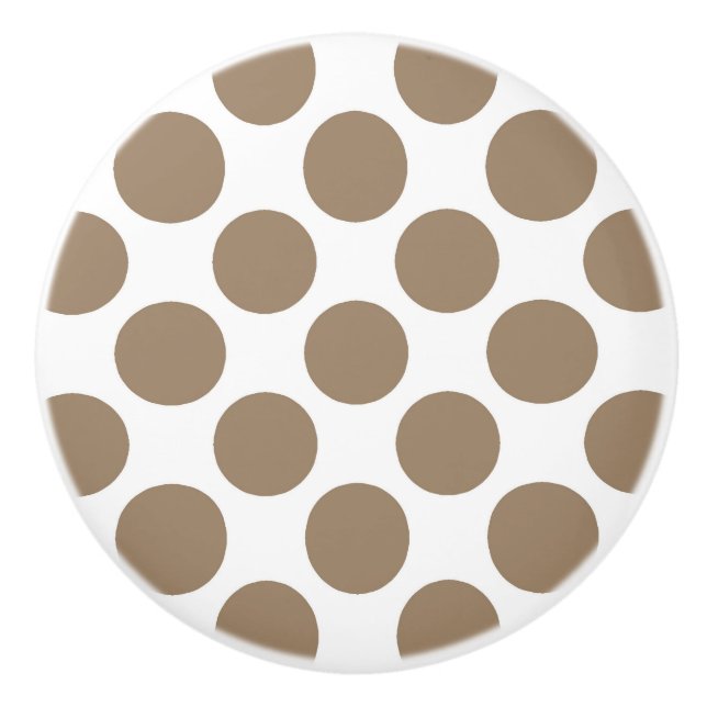 Large retro dots - taupe tan and white ceramic knob (Front)