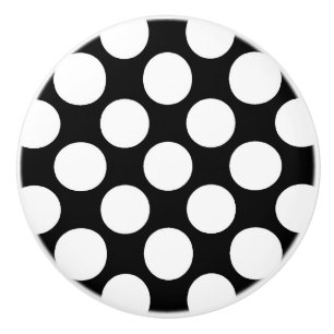 Large retro dots - white and black ceramic knob