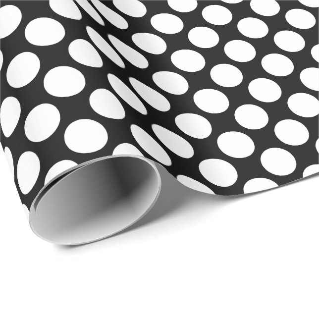 Large retro dots - white and black wrapping paper (Roll Corner)