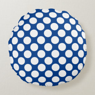 Large retro dots - white and cobalt blue round cushion