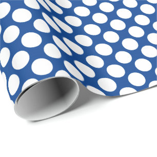 Large retro dots - white and cobalt blue wrapping paper