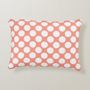 Large retro dots - white and coral pink decorative cushion