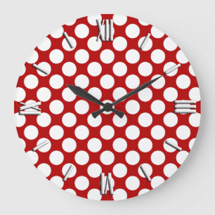 Large retro dots - white and red clock