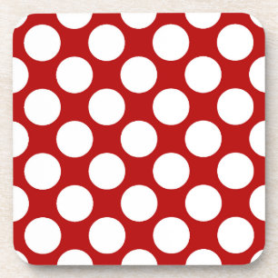 Large retro dots - white and red coaster