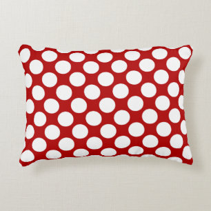 Large retro dots - white and red decorative cushion