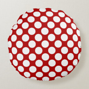 Large retro dots - white and red round cushion