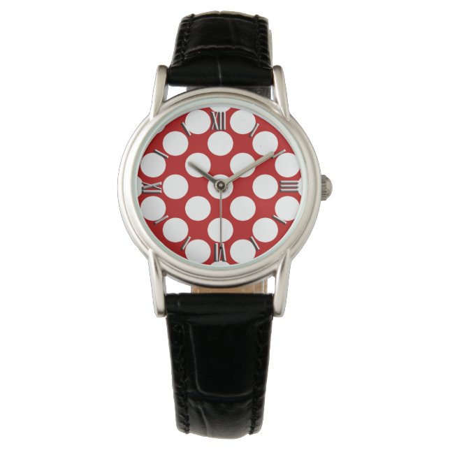 Large retro dots - white and red watch (Front)