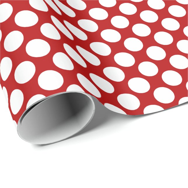 Large retro dots - white and red wrapping paper (Roll Corner)