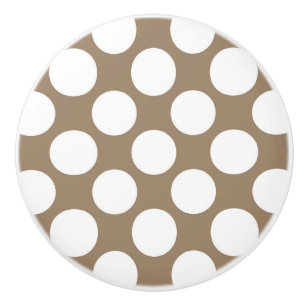Large retro dots - white and taupe tan ceramic knob