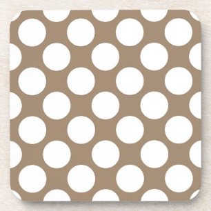 Large retro dots - white and taupe tan coaster