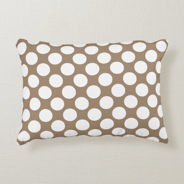 Large retro dots - white and taupe tan decorative cushion (Front)