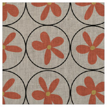 Large Retro Peach Floral - Natural Linen Fabric