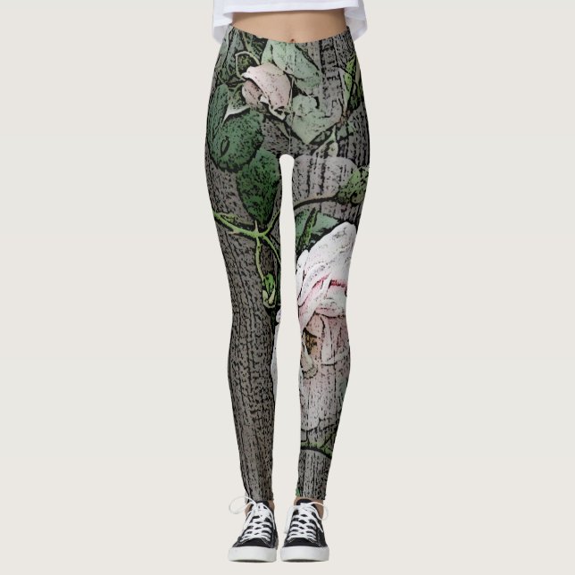 Large Roses on Wood Leggings (Front)