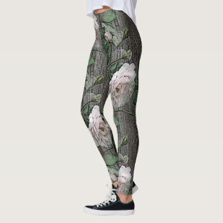 Large Roses on Wood Leggings