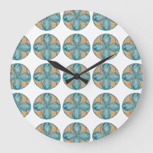 Large Round Clock with Turquoise Flower Design
