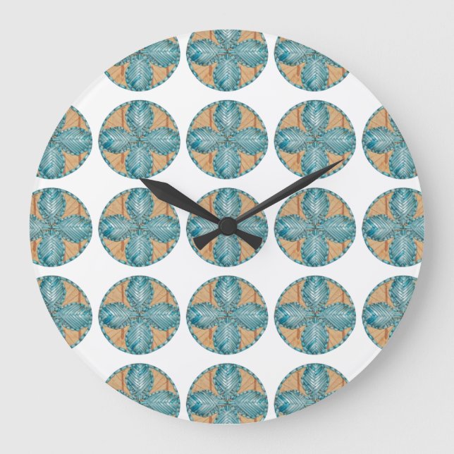 Large Round Clock with Turquoise Flower Design (Front)